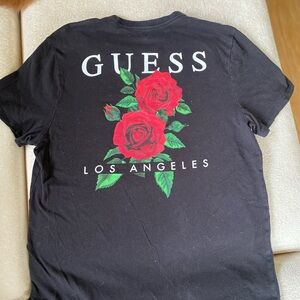 Guess Black and Red Short Sleeve Tee with Graphic Design